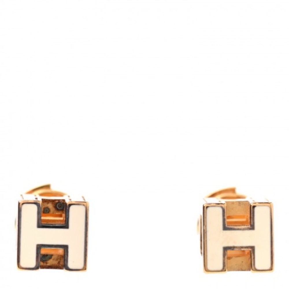 Authentic Hermes Gold Plated Cage d'H Earrings Ecru